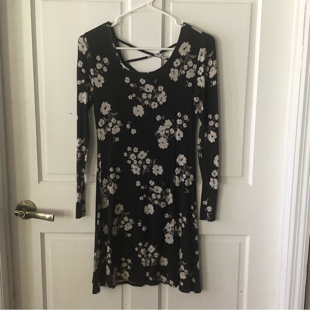 Black and grey floral skater dress Strappy detail super soft